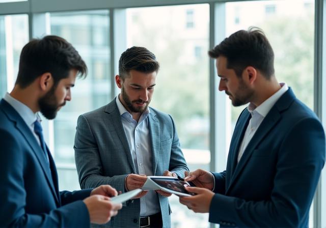 Team collaborating on data insights in a modern office
