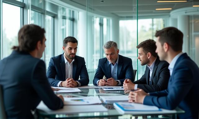 A diverse professional team collaborating in a modern office environment